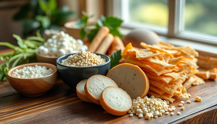 Assorted soy products including soybeans and tofu for soy allergy awareness.