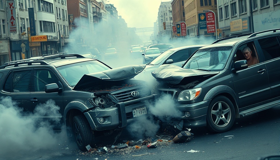Four vehicles in a Houston crash scene with visible damage.
