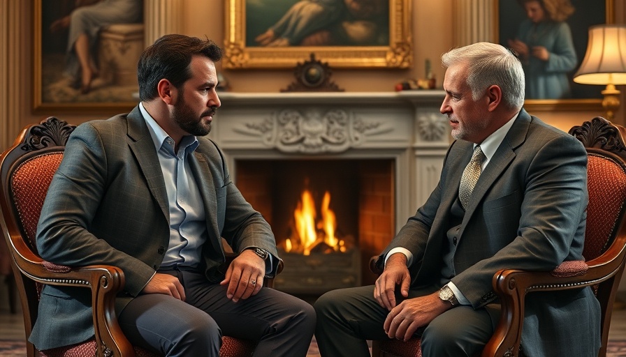 Serious discussion between two men in an elegant room, Trump Ukraine aid.