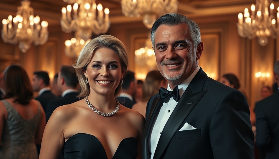Elegant duo at evening event, smiling warmly, highlighting friendship.