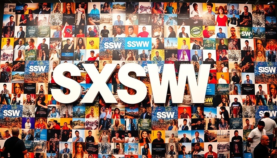 Vibrant SXSW event collage with bold letters