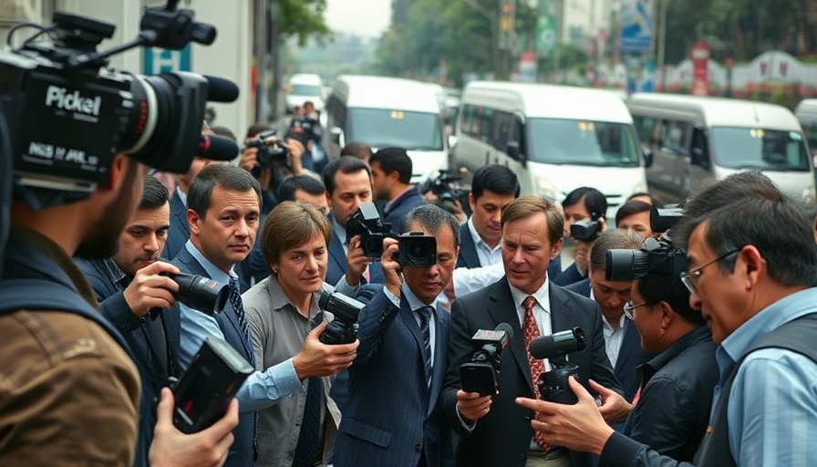 Journalists capture breaking US news in dynamic street scene.