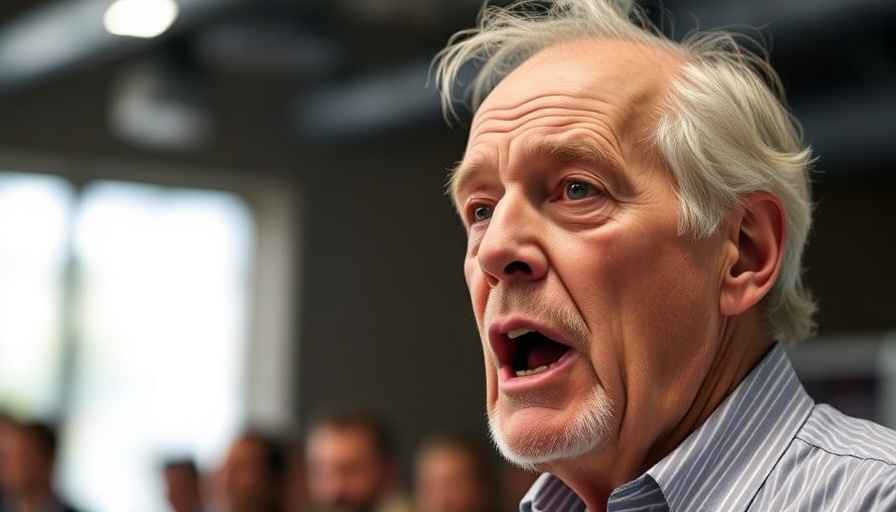 Older man speaking passionately about recession fears in America.