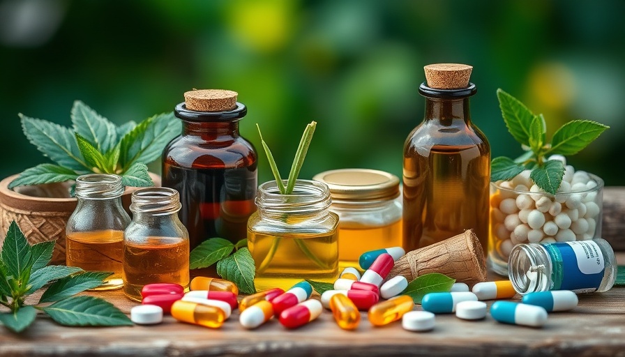 Herbal remedies and pharmaceutical medications on display.