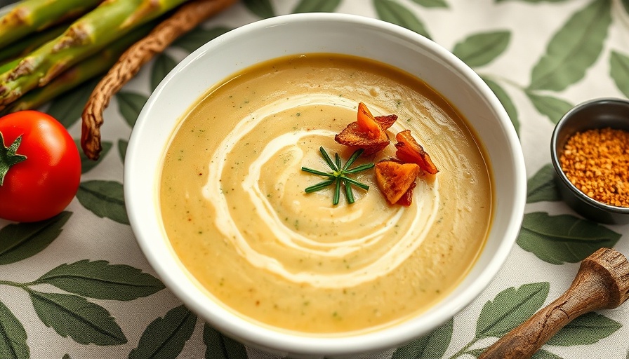 Delicious Asparagus Recoup Soup with chives and crispy toppings.