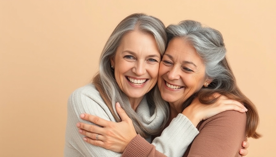 Joyful embrace symbolizing healthy aging and warmth.