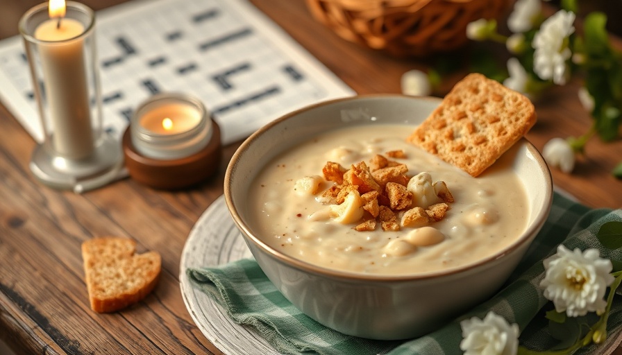 Creamy cauliflower and white bean soup with croutons