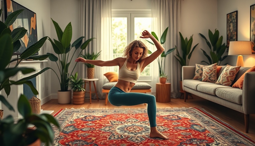Energetic woman performing 20-Minute Core Sculpt workout in living room.