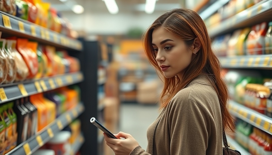 Woman in grocery aisle checking prices, linked to consumer price index report expectations.