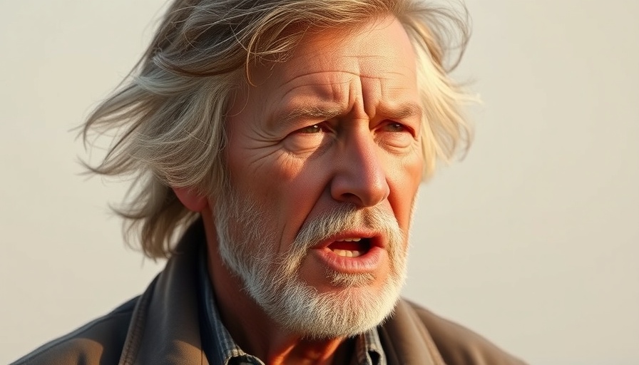 Elderly man outdoors discussing Canada tariffs with natural daylight.