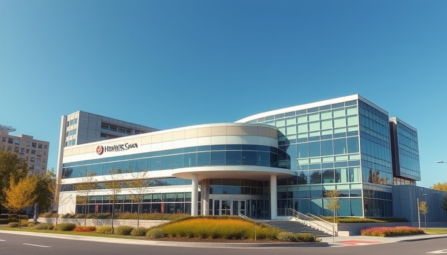Healthcare real estate optimization: modern facility under blue sky.