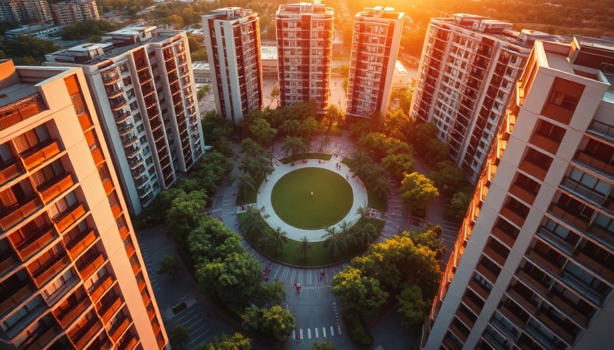 University Hills project Dallas aerial view of modern urban landscape at sunset.