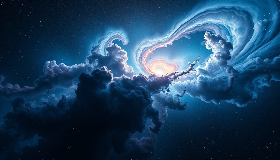 Dark matter research visualized in swirling cosmic nebulae.