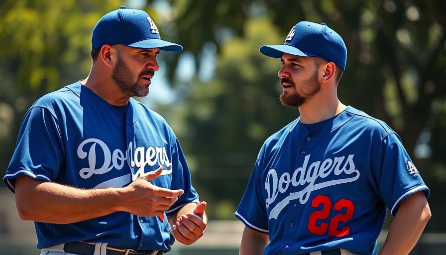 Dodgers discussing tactics in sunny outdoor setting.