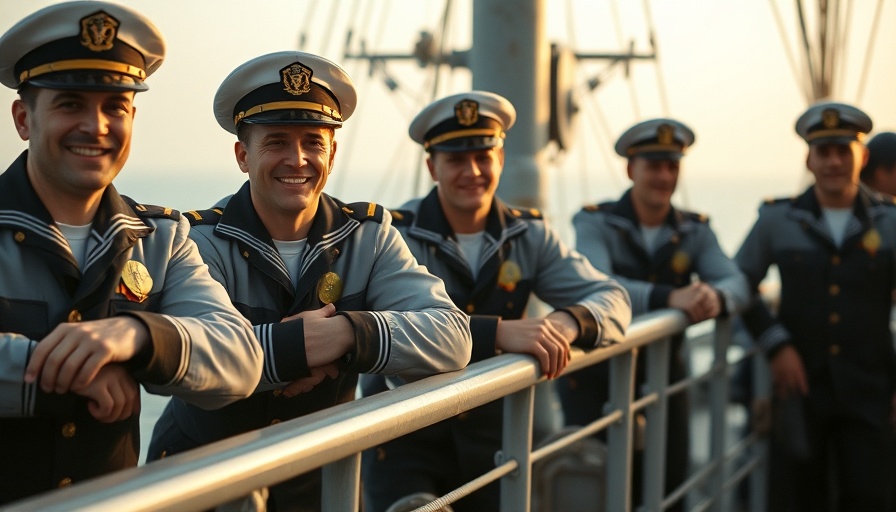 Naval officers in khaki uniforms from 'Mister Roberts' 1955.
