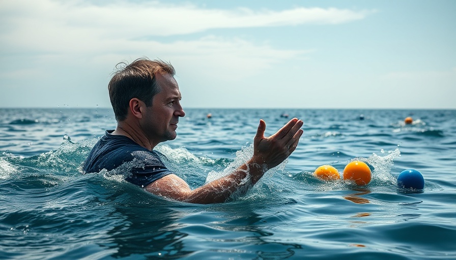 Person manipulating water waves to control floating objects in open sea.