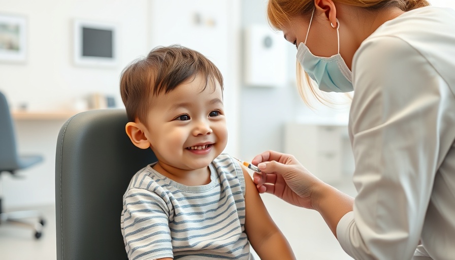 Child receiving vaccine in medical office, trust and comfort emphasized.