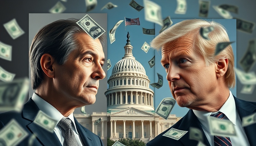 Capitol building with dollar bills and political figures, symbolizing Trump-backed bill.