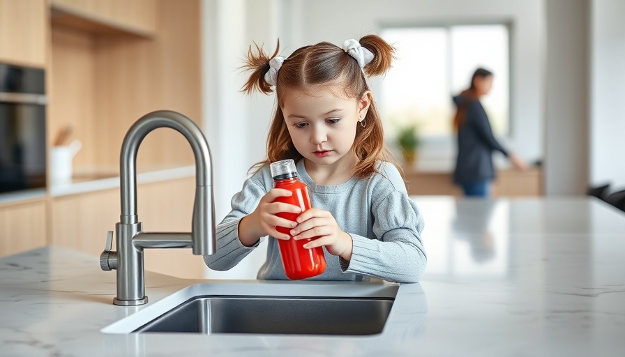 Girl filling water bottle at sink, ban fluoride in drinking water concept.