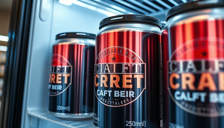 Craft beer cans displayed in a refrigerator amid new tariffs.