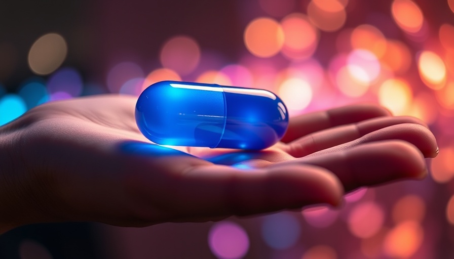 Conceptual digital art of a large blue pill in hand for Generic ED Pills Safety.