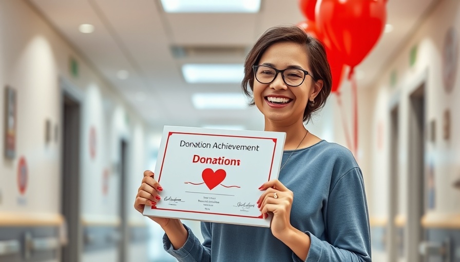 San Antonio woman celebrating blood donation milestone with plaque.