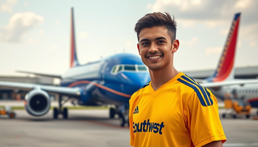 Smiling man near Southwest airplane, airport background.