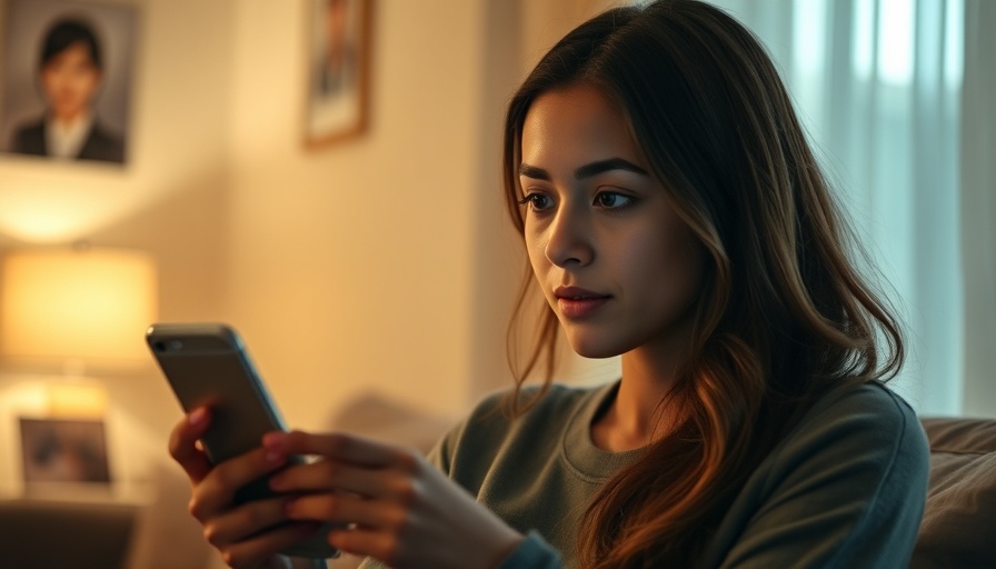 Young woman video calling a doctor on smartphone, highlighting health misinformation and deepfakes, in a living room.