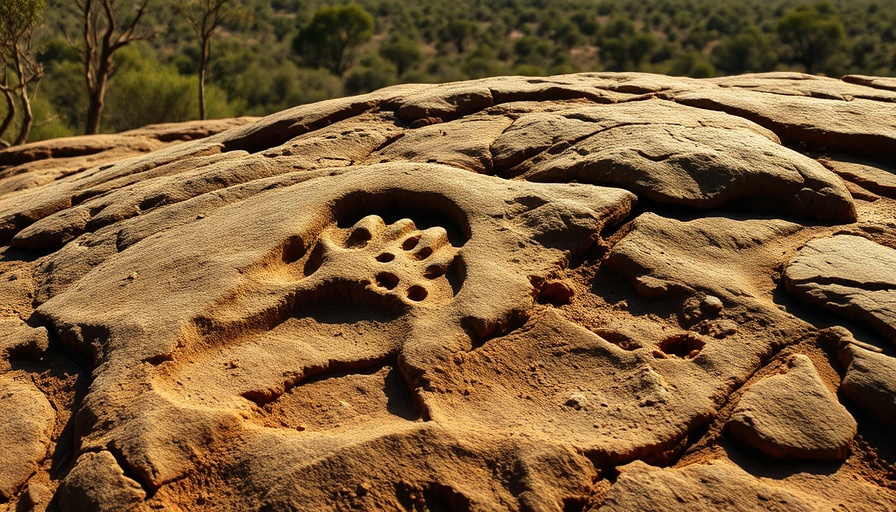 Ancient dinosaur footprints in rocky terrain, Australia wilderness.