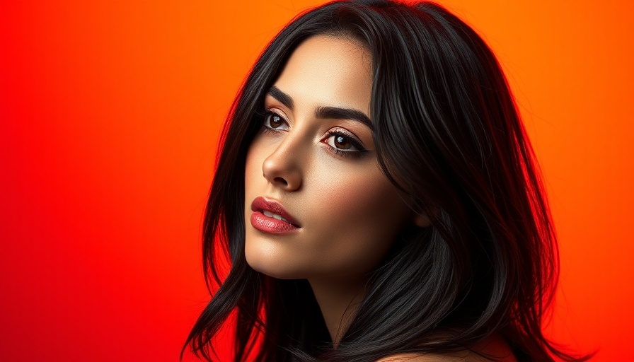Stylish portrait of a woman against orange-red background, 9-1-1 Jennifer Love Hewitt Maddie