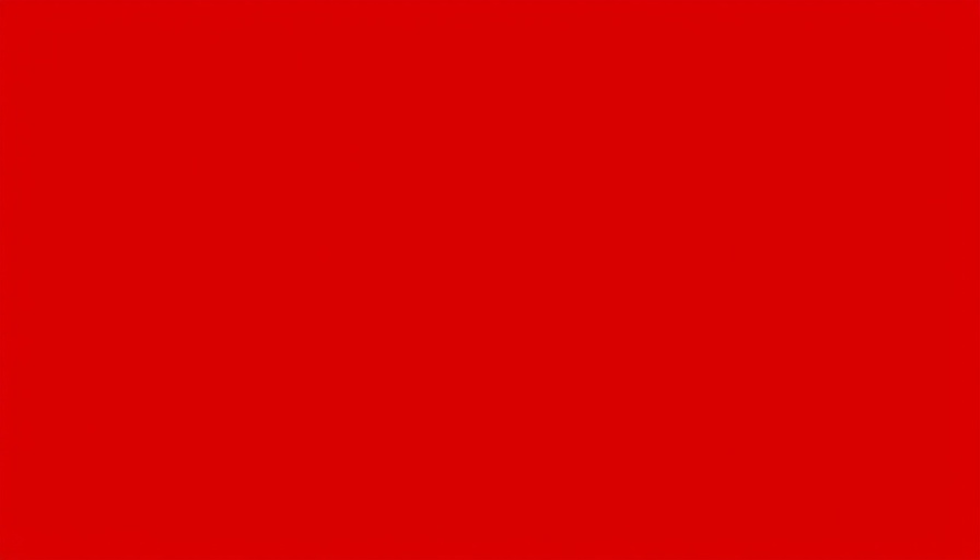 Solid red background, minimalistic design.