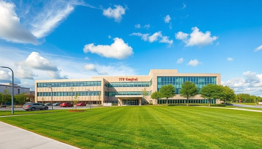 Modern hospital building in San Antonio with green lawn.