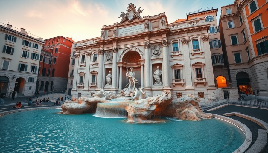 Majestic Trevi Fountain in Rome at dawn, serene atmosphere.