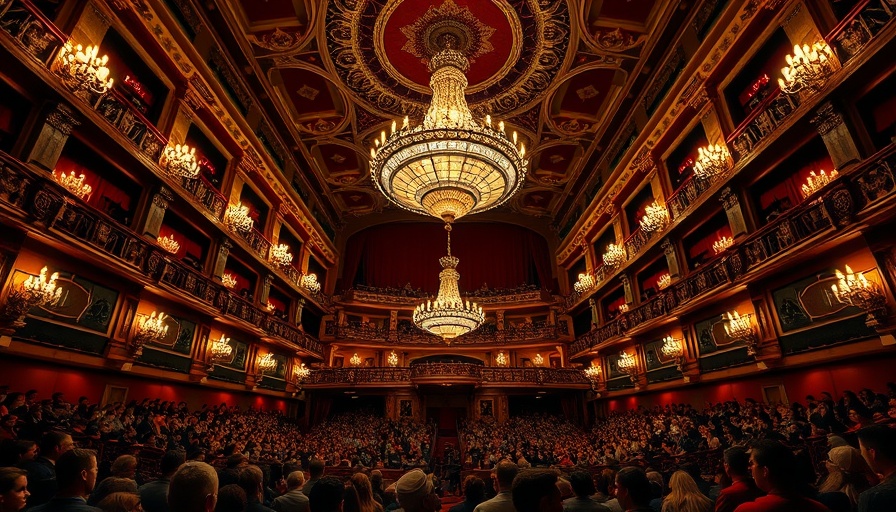 Kennedy Center's grand theater interior with audience under chandelier.