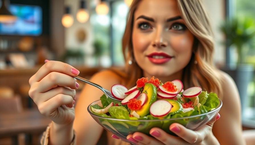 Nutritious salad with avocado and fish roe for health transformation.