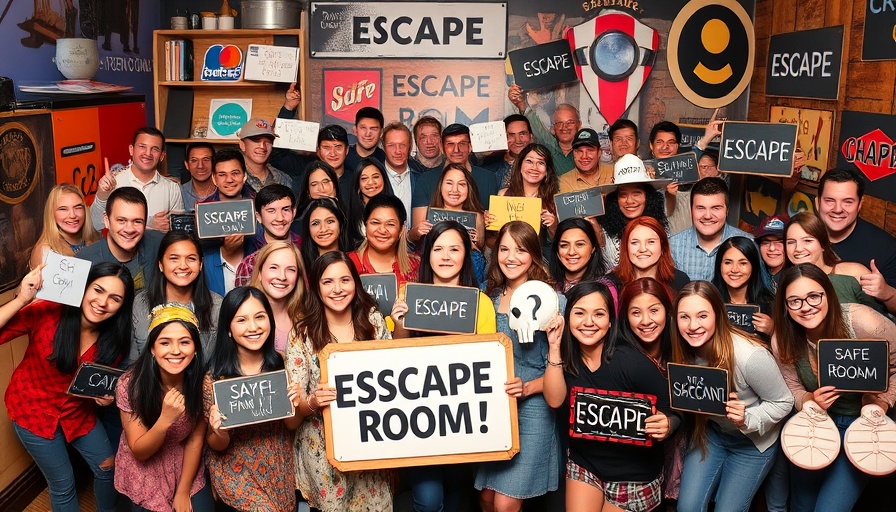 Diverse groups celebrating in escape rooms in Houston.