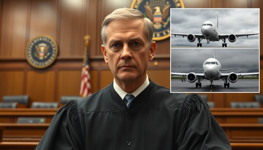 Alien Enemies Act deportation, judge in courtroom with plane inset.