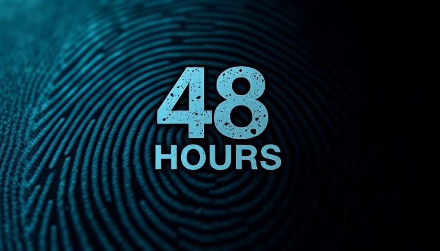 48 Hours show schedule logo with fingerprint background.