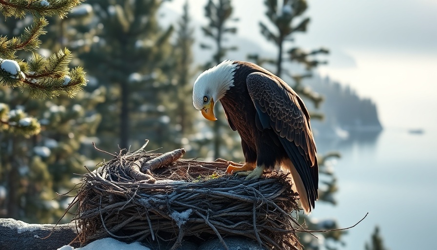 Bald eagle in nest on snowy mountain ledge, Jackie and Shadow eagle news.