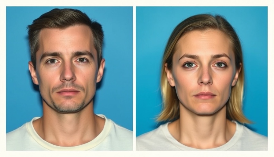 Mugshots of two individuals on blue background.