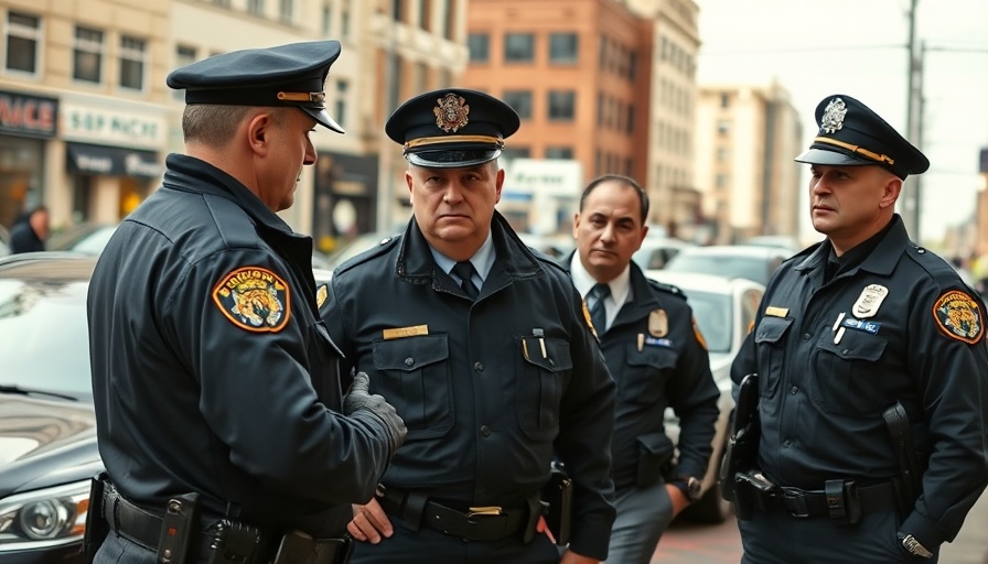 Police officers interacting with a suspect near vehicles.