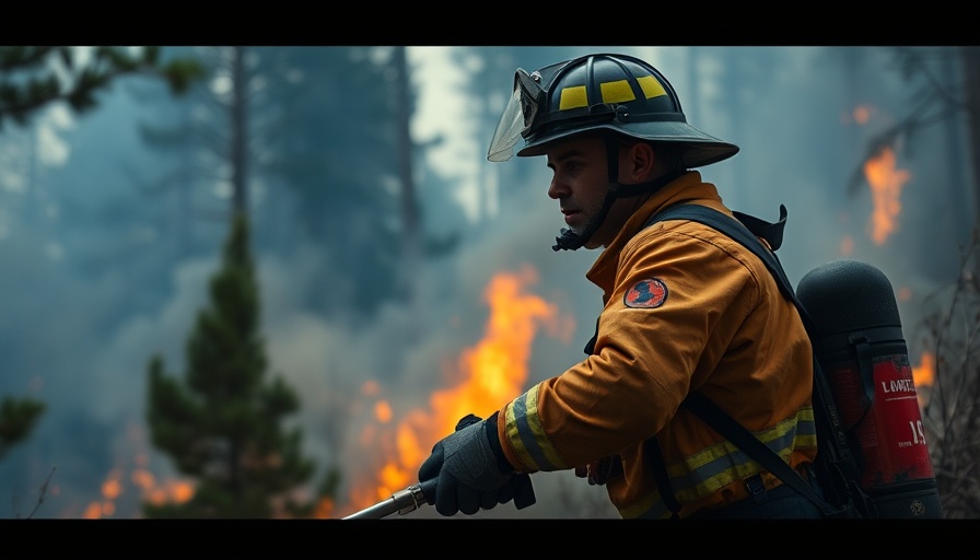 Firefighter addressing Central Texas wildfire risk in smoky forest.