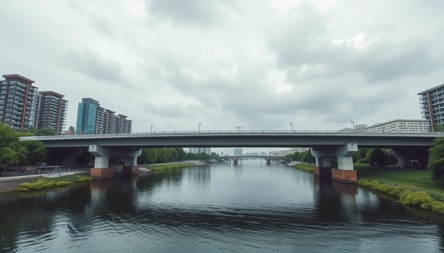 Urban bridge over river highlighting water infrastructure costs in Texas border.
