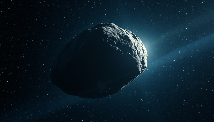 Asteroid flyby depicted with a massive asteroid in space.