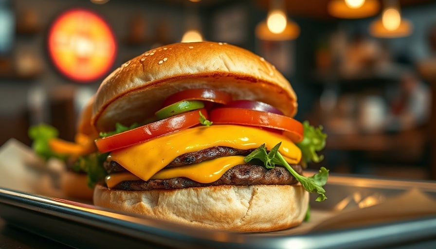 Juicy cheeseburger at Edmond's Burgers in Plano, on a tray.