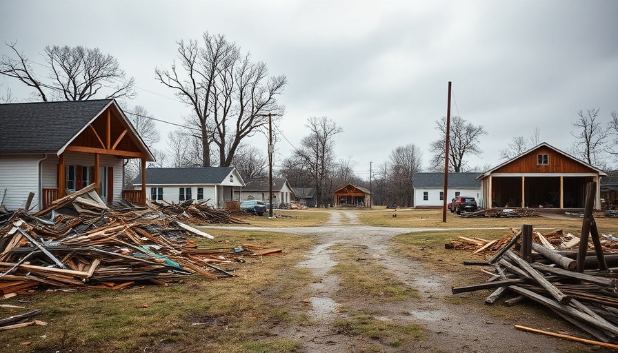 Tornado aftermath in Mississippi neighborhood with debris.