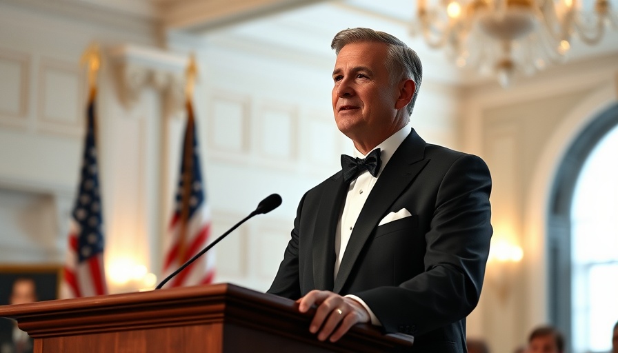 Distinguished speaker at podium in elegant venue, discussing health and wellness.