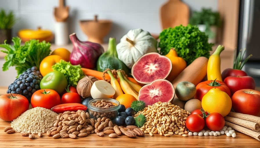 Healthy foods on a table illustrating the link between diet, blood sugar, and cancer risk.