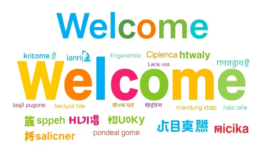 Welcome text in various languages, diverse scripts, illustrating cultural diversity.