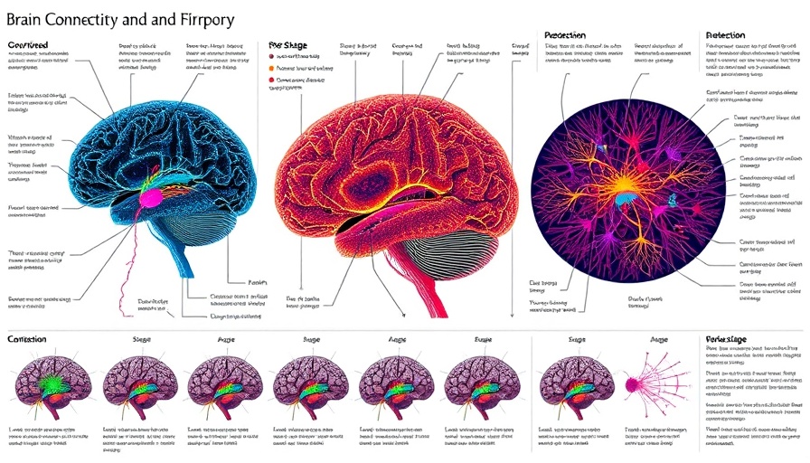 Scientific diagram of brain connectivity and axon growth, annotated and detailed.